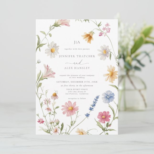 Elegant Floral Wreath | Qr Code Rsvp Wedding Invitation (Standing Front)