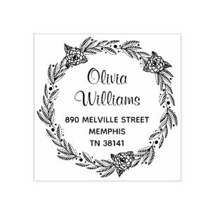 Elegant Floral Wreath Round Return Address Stamp