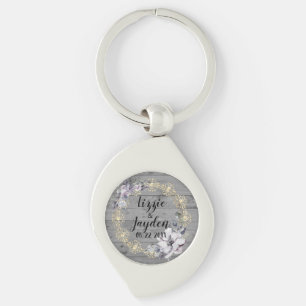 Elegant Floral Wreath Rustic Wedding   Key Ring