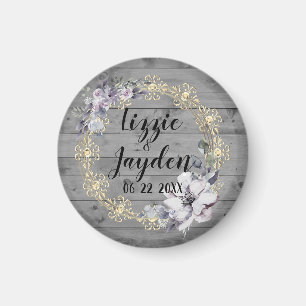 Elegant Floral Wreath Rustic Wedding Magnet