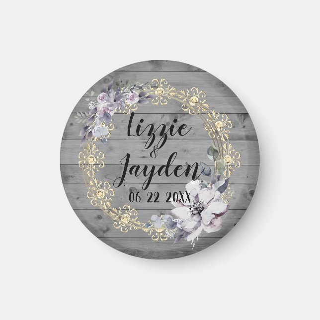 Elegant Floral Wreath Rustic Wedding   Magnet (Front)