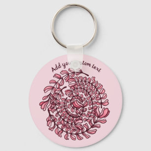Elegant Floral Wreath Spiral Pink Custom Text Key Ring