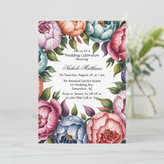 Elegant Floral Wreath Wedding Celebration  Invitation (Standing Front)