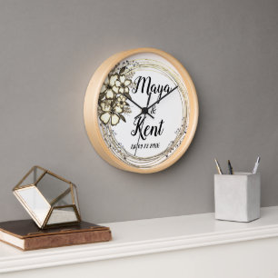 Elegant Floral Wreath  Wedding   Clock