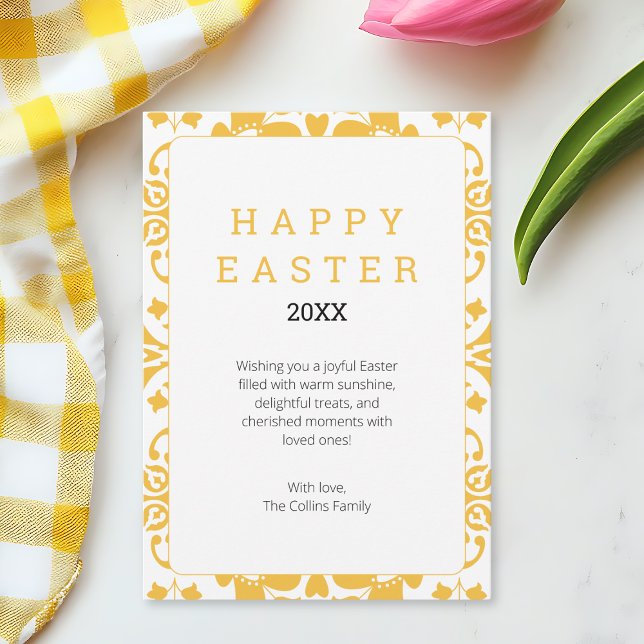 Elegant  Floral Yellow Chic Modern Happy Easter Holiday Card (Elegant Floral Yellow Chic Modern Happy Easter Holiday Card)