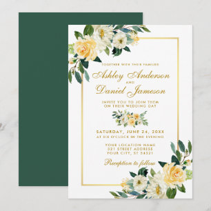 Elegant Floral Yellow Gold Green Wedding Invitation