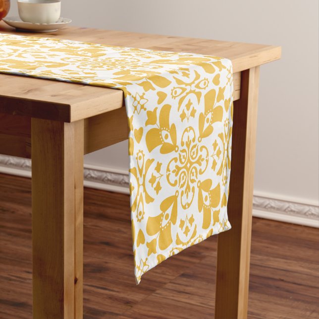 Elegant  Floral Yellow Pattern Chic Modern Easter Short Table Runner (In Situ)