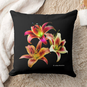 Elegant Floral Yellow Pink Daylilies Flowers Cushion