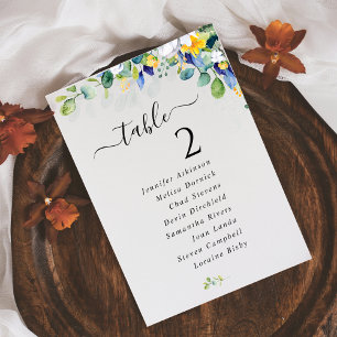 Elegant floral yellow white blue Seating Chart 