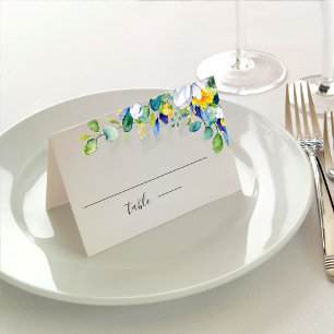Elegant floral yellow white blue wedding  place card