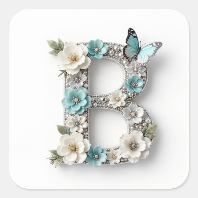 Elegant Floral Your Monogram B Paper Stickers (Front)