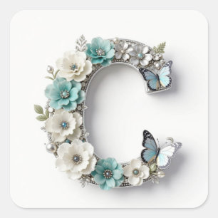 Elegant Floral Your Monogram C Paper Stickers