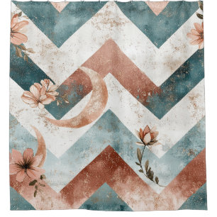 Elegant Floral Zigzag with Warm Lunar Highlights Shower Curtain