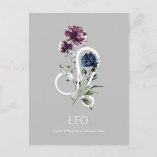 Elegant Floral Zodiac Star Sign Leo Postcard