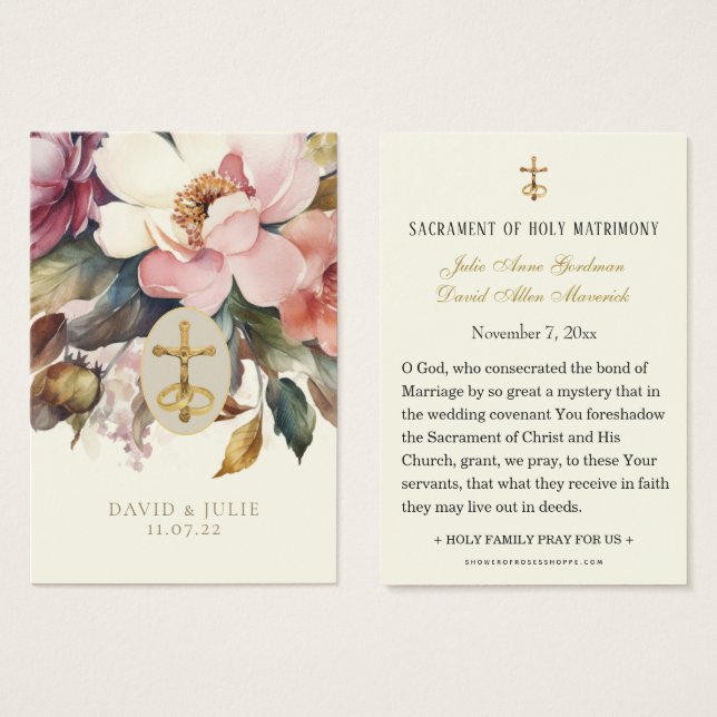 Elegant FloralCatholic Wedding Prayer Card (Front & Back)