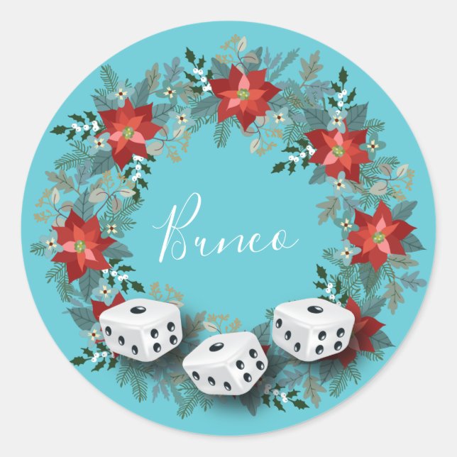 Elegant FloralDice Bunco Party Classic Round Sticker (Front)