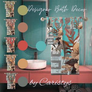 Elegant Florals, Birds, Geometrics on Turquoise Bath Towel Set