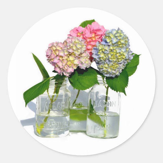 Elegant florals in mason jar classic round sticker (Front)