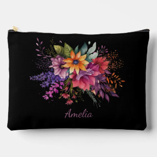 Elegant Florals on Black Accessory Pouch