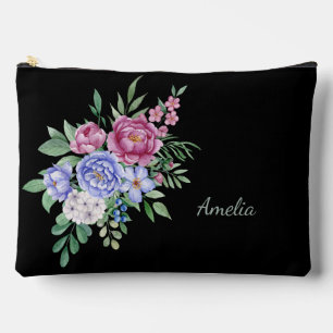 Elegant Florals on Black Accessory Pouch