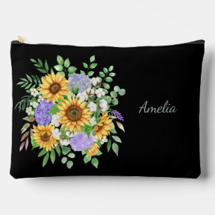 Elegant Florals on Black Accessory Pouch