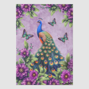 Elegant Florals Peacock  & Butterflies Decoupage Tissue Paper