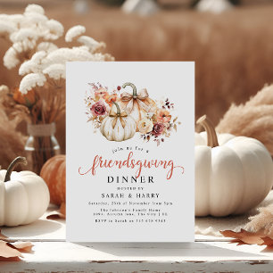 Elegant Florals & Pumpkins Friendsgiving Dinner Invitation