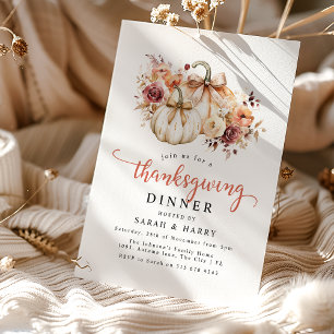 Elegant Florals & Pumpkins Thanksgiving Dinner Invitation