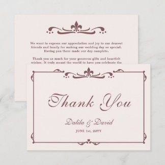 Elegant Florentine Fleur-de-Lis Pink Brown Thank You Card