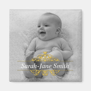 Elegant Flourish Baby Photo Keepsake - Yellow Magnet