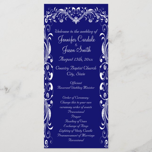 Elegant Flourish Blue Wedding Programs Templates (Front)