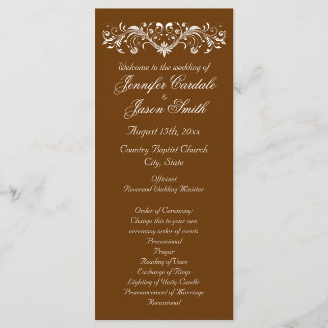 Elegant Flourish Brown Fall Wedding Programs (Front)
