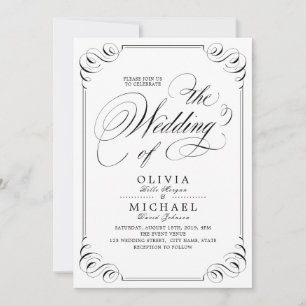 Elegant flourish calligraphy vintage wedding invitation