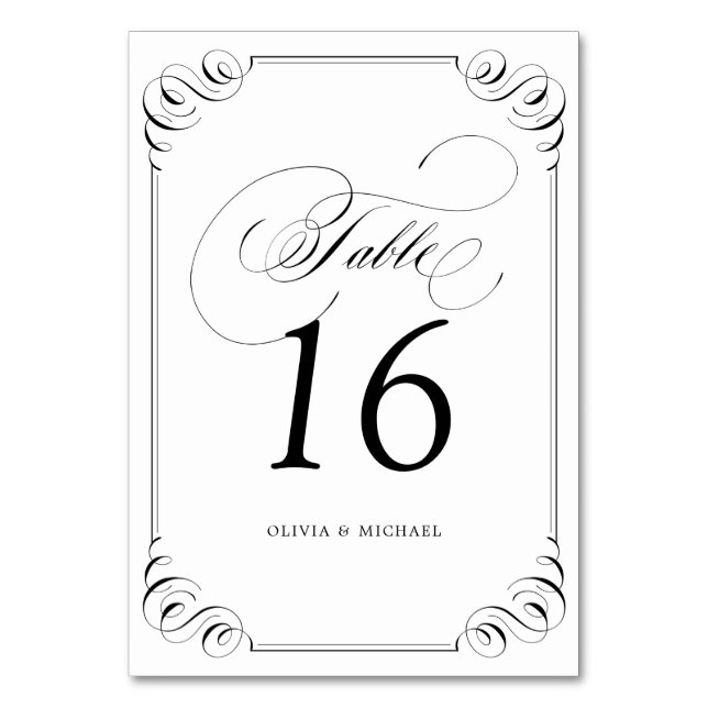 Elegant flourish calligraphy wedding table number (Front)