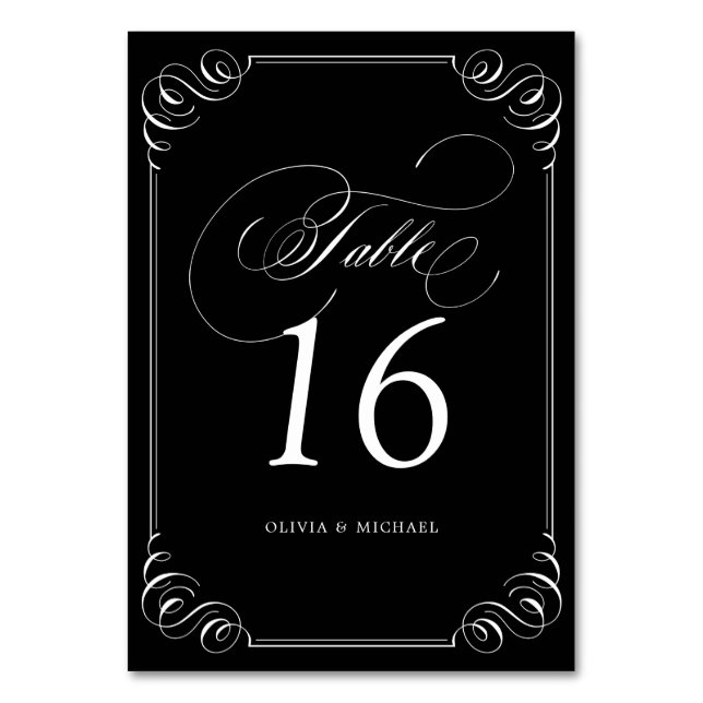 Elegant flourish calligraphy wedding table number (Front)