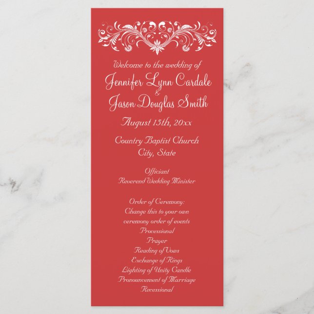 Elegant Flourish Coral Peach Wedding Programs (Front)