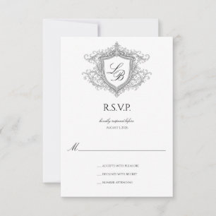 Elegant Flourish Crest Monogram RSVP Card
