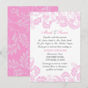 Elegant Flourish Curly Pink Wedding Invitation