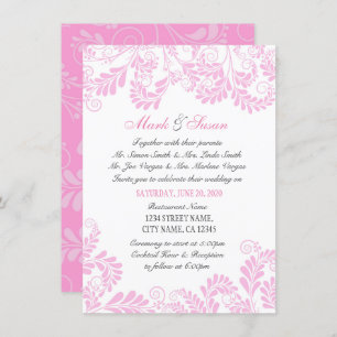 Elegant Flourish Curly Pink Wedding Invitation