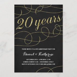 Elegant Flourish   Faux Gold Foil 20th Anniversary Invitation