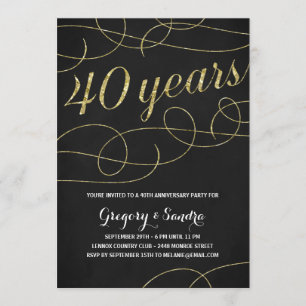 Elegant Flourish Faux Gold Foil 40th Anniversary Invitation