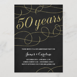 Elegant Flourish Faux Gold Foil 50th Anniversary Invitation
