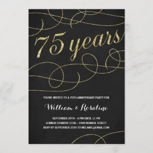 Elegant Flourish   Faux Gold Foil 75th Anniversary Invitation