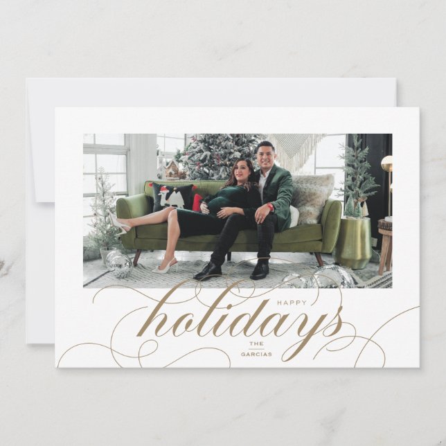 Elegant Flourish Formal Script Holiday Photo Card (Front)