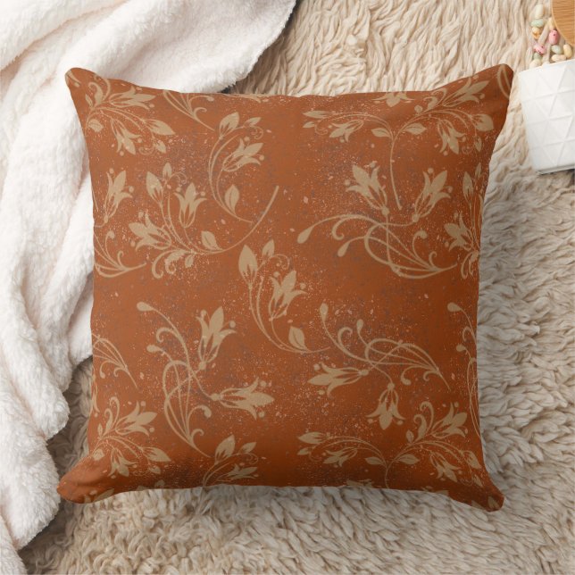 Elegant Flourish Leaves Burnt Orange Grunge Cushion (Blanket)
