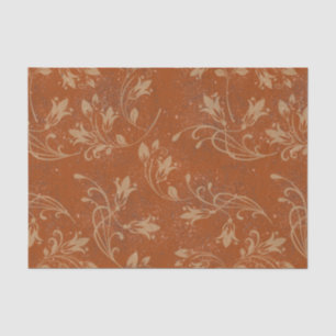Elegant Flourish Leaves Burnt Orange Grunge Tissue Paper