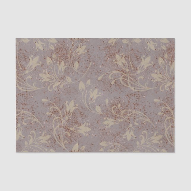Elegant Flourish Leaves Grey Grunge Decoupage Tissue Paper (Front)