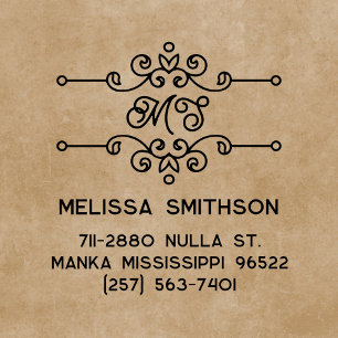 Elegant Flourish Personalised Monogram Address Self-inking Stamp