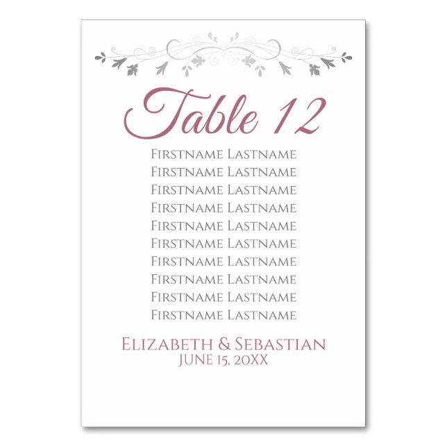 Elegant Flourish Rose White Wedding Seating Chart Table Number (Front)