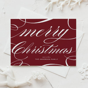 Elegant Flourish Script Burgundy Merry Christmas Holiday Postcard